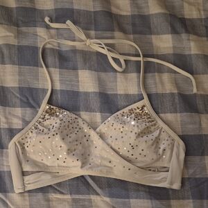 PINK Victoria's Secret Sequin Halter Swim Top - White and Silver